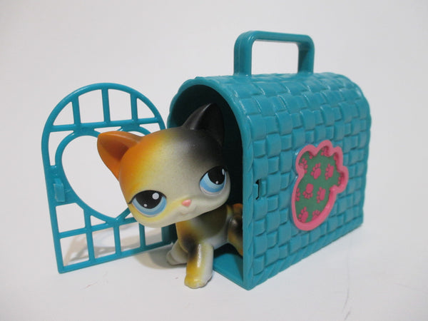 Vintage 1993 Puppy In My Pocket Teal Blue Pet Carrier w Pink Paw Print Hasbro Nice