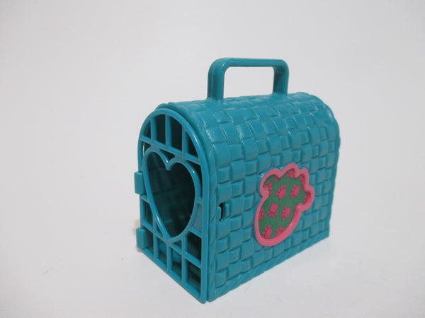 Vintage 1993 Puppy In My Pocket Teal Blue Pet Carrier w Pink Paw Print Hasbro Nice