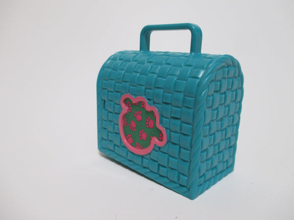 Vintage 1993 Puppy In My Pocket Teal Blue Pet Carrier w Pink Paw Print Hasbro Nice