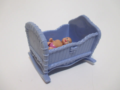 Fisher-Price Loving Family Dollhouse Blue Cradle Rocking Baby Bed 2004 WW